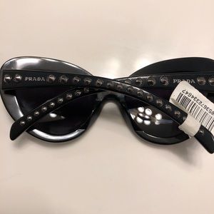 PRADA Black CAT EYE OVERSIZED STUDDED SUNGLASSES